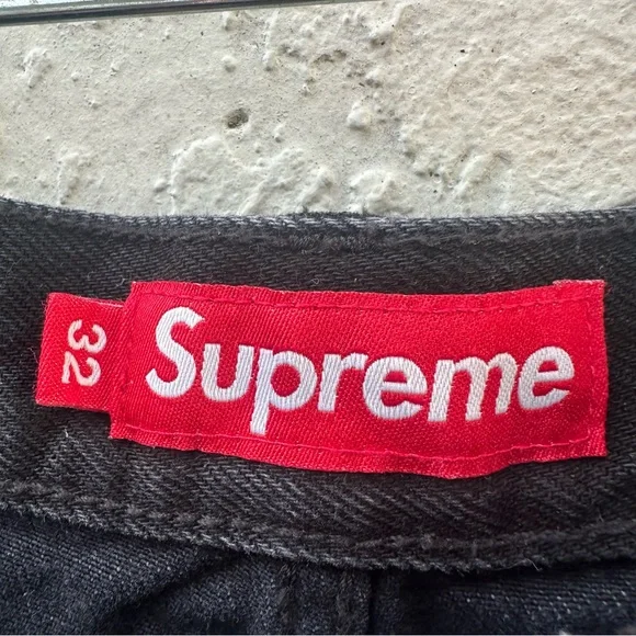 SUPREME Shorts Men 32 Denim Jeans Jorts Logo Streetwear Black - Picture 9 of 12